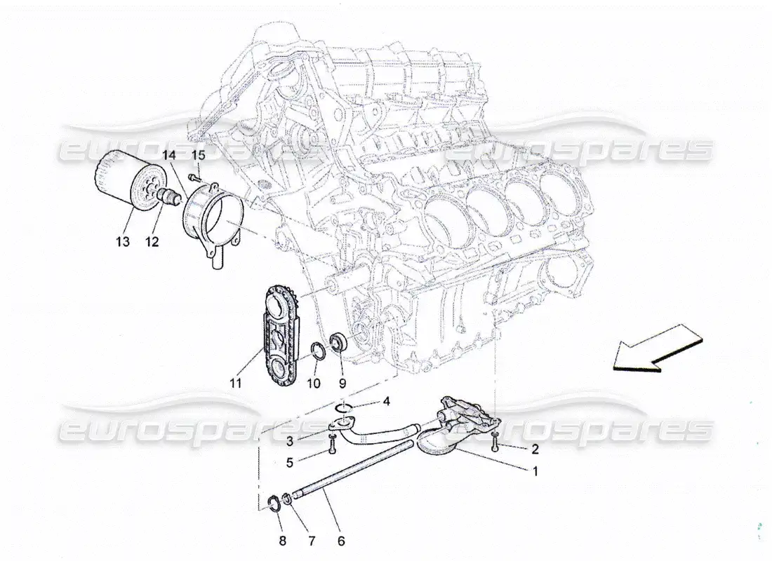 maserati qtp. (2010) 4.2 lubrication system: pump and filter parts diagram