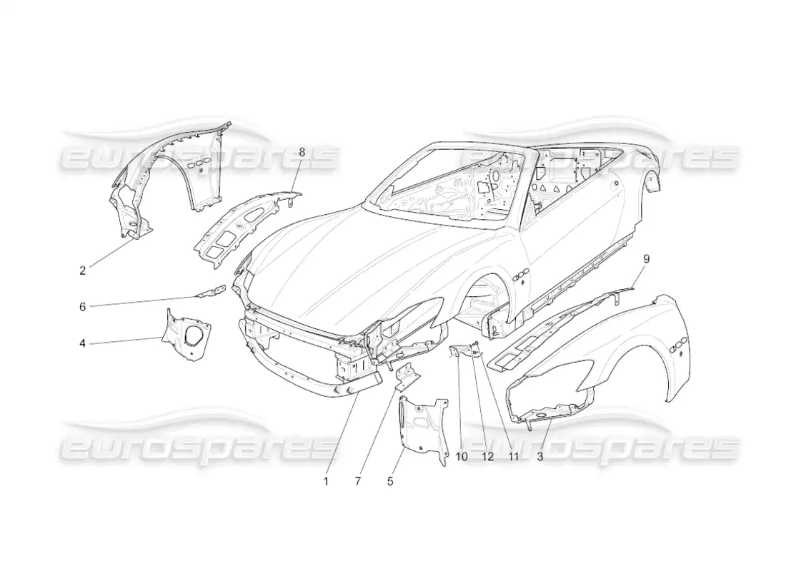 maserati grancabrio (2010) 4.7 bodywork and front outer trim panels parts diagram