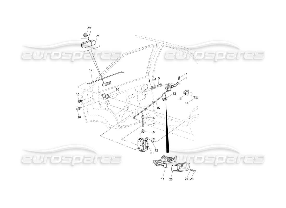 maserati qtp v6 evoluzione rear doors: hinges and inner controls part diagram