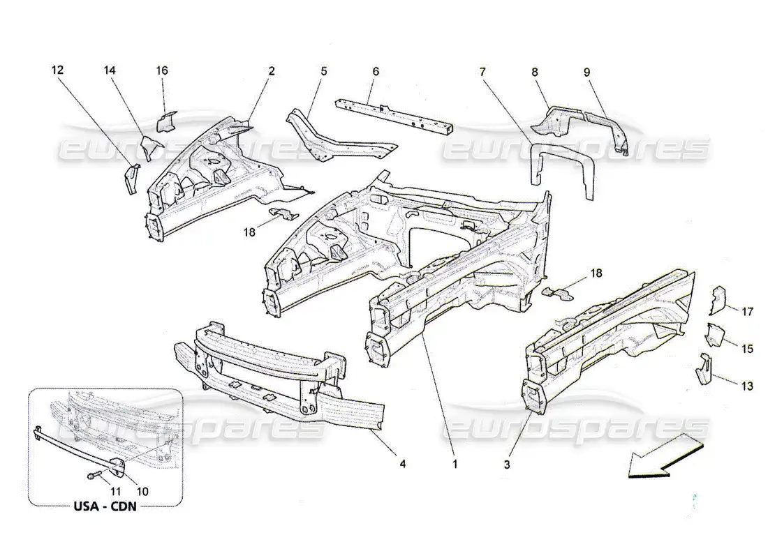 maserati qtp. (2010) 4.2 front structural frames and sheet panels parts diagram