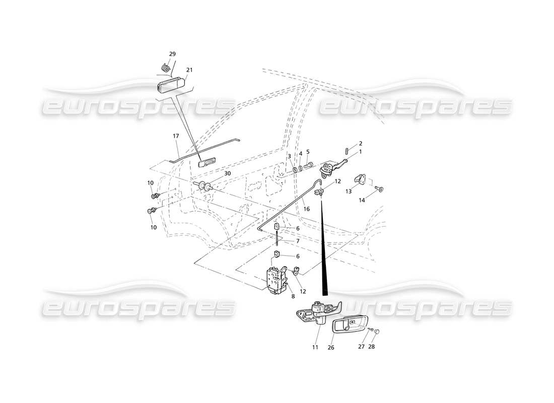 maserati qtp v8 evoluzione rear doors: hinges and inner controls parts diagram