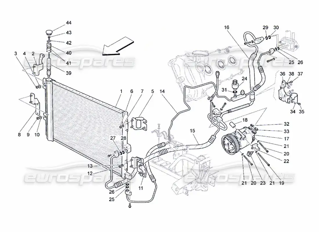 maserati qtp. (2010) 4.7 a c unit: engine compartment devices parts diagram