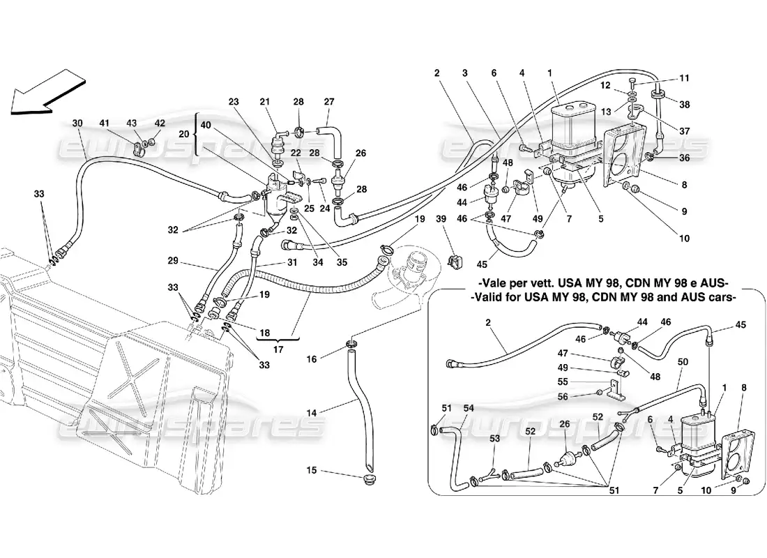 ferrari 355 (5.2 motronic) antievaporation device parts diagram