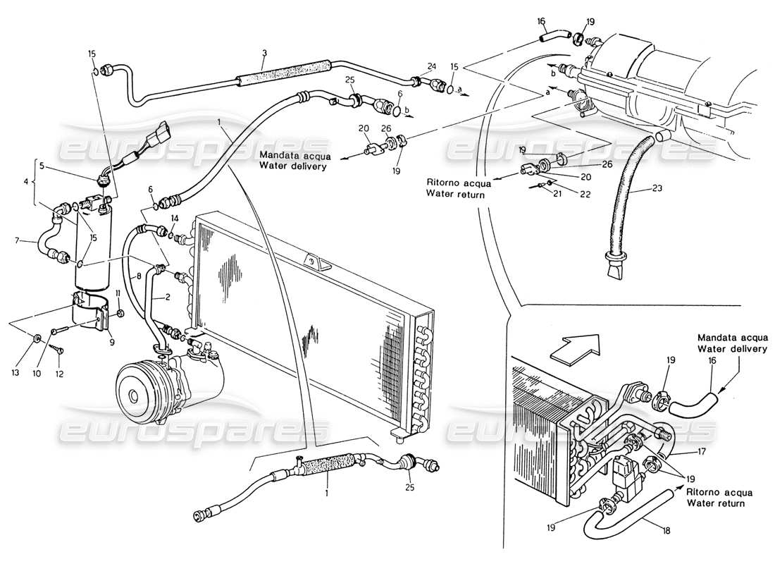 maserati 222 / 222e biturbo air conditioning system lh steering (after modif.) parts diagram