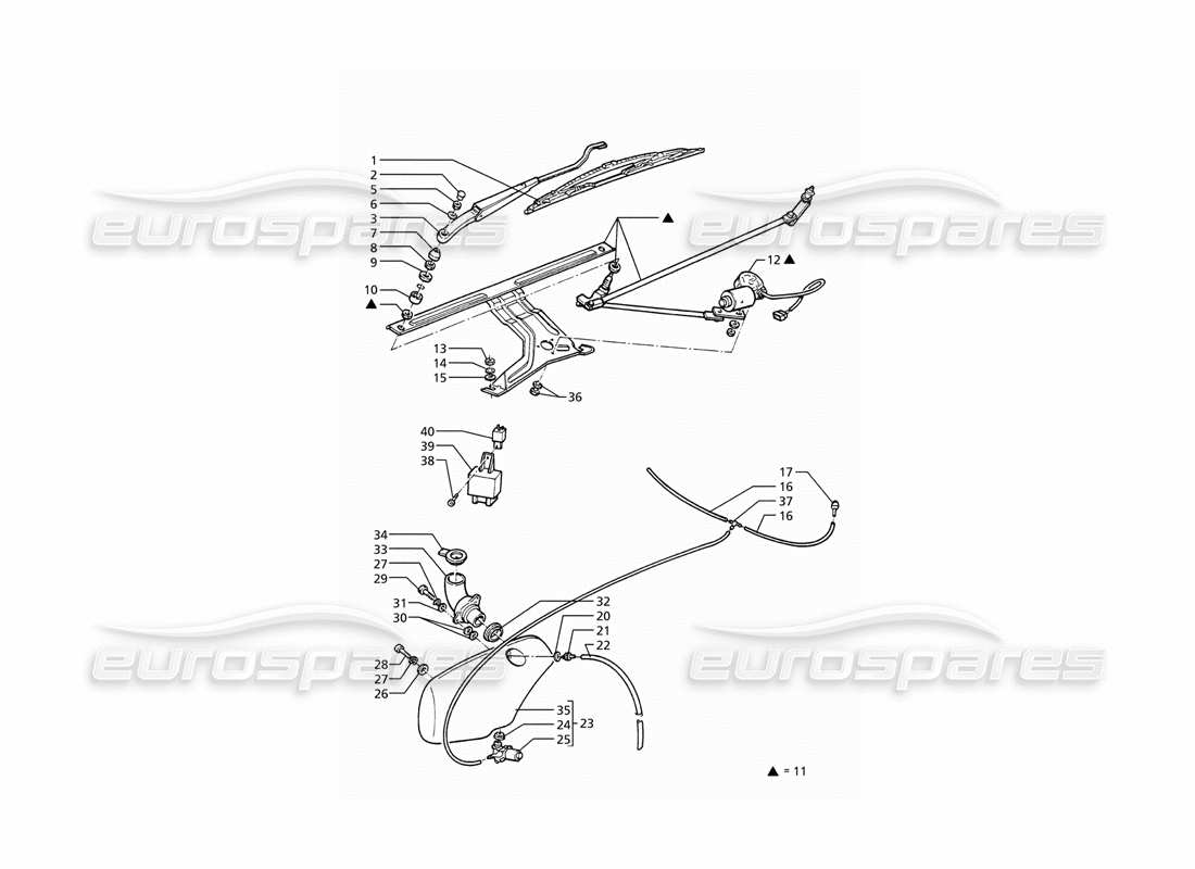 maserati ghibli 2.8 (abs) windscreen wiper washer (rh drive) parts diagram