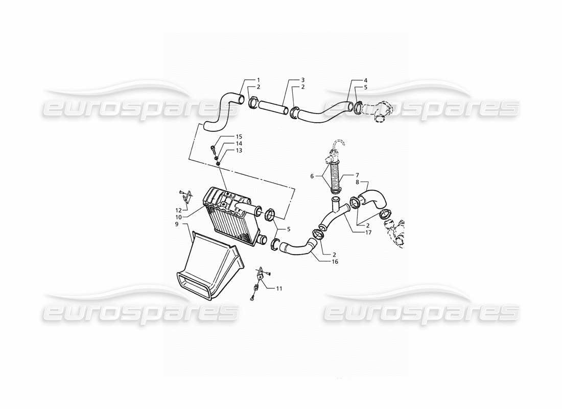 maserati qtp. 3.2 v8 (1999) heat exchanger pipes rh side part diagram