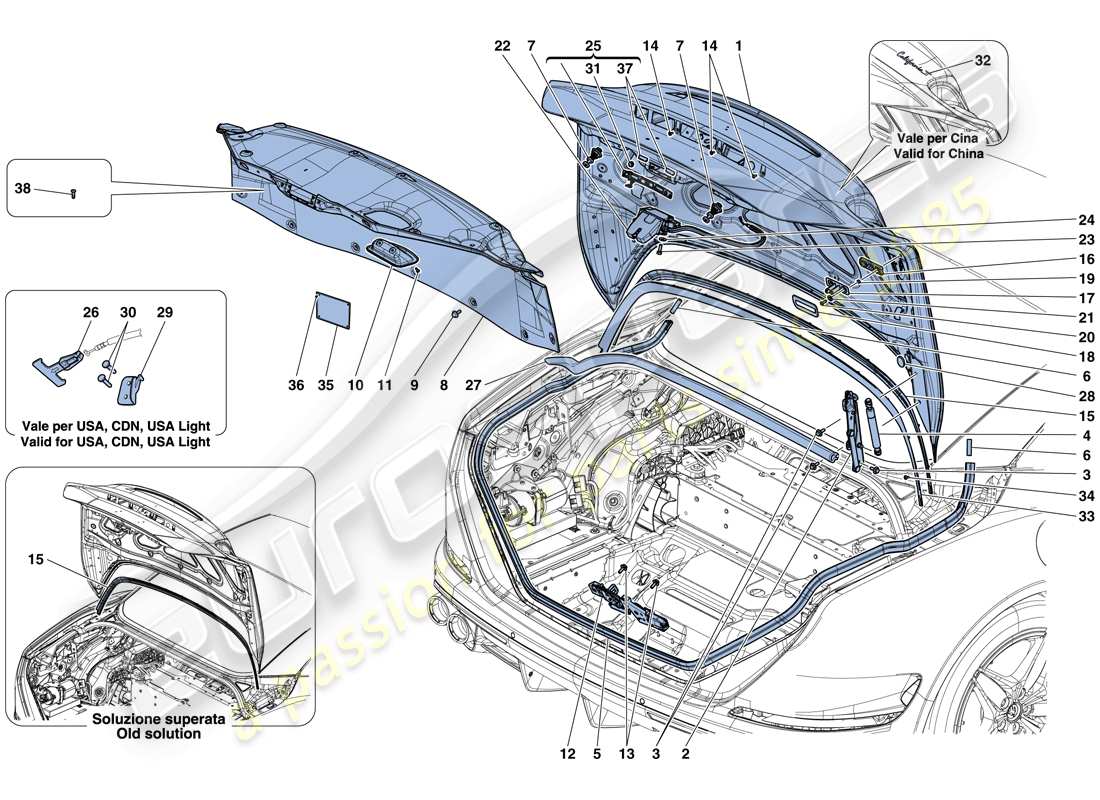 ferrari california t (europe) rear lid and opening mechanism parts diagram