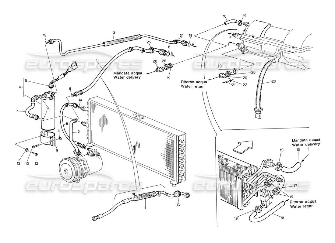 maserati biturbo spider air conditioning system lh steering (after modif.) part diagram