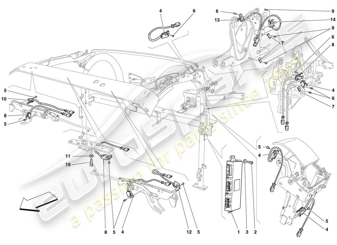 ferrari f430 spider (europe) roof microswitches and ecu part diagram