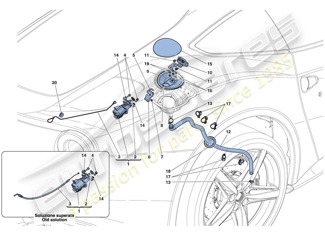 ferrari f12 berlinetta (europe) fuel filler flap and controls parts diagram