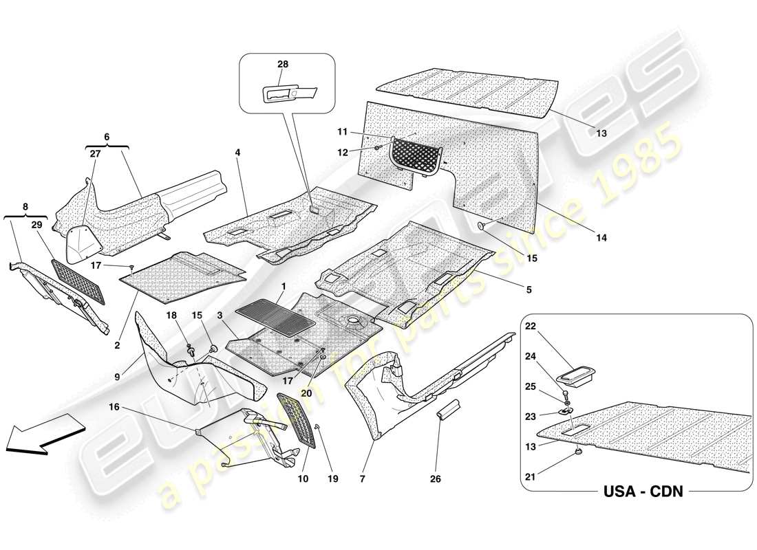 ferrari 599 gto (europe) passenger compartment trim and mats parts diagram