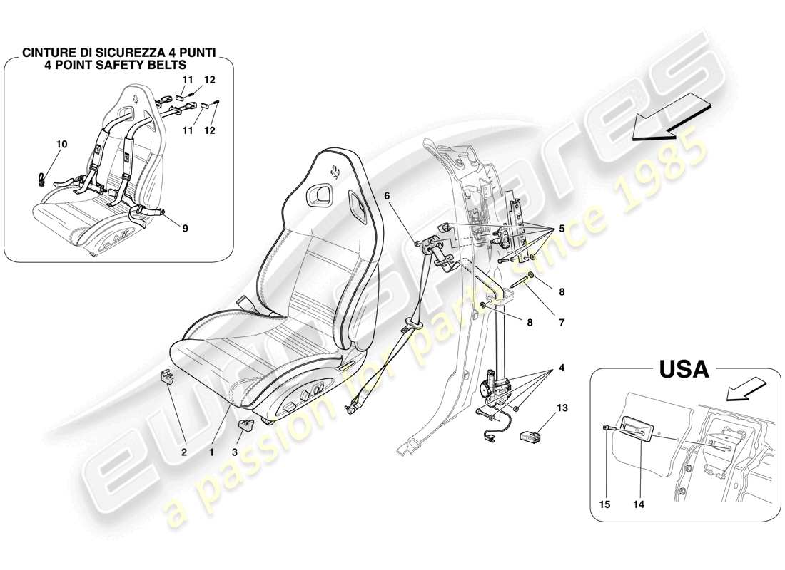 ferrari 599 gto (europe) complete front seat and seat belts part diagram