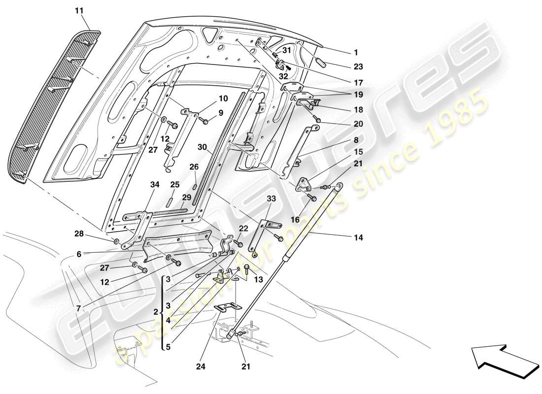 ferrari f430 spider (europe) engine compartment lid part diagram