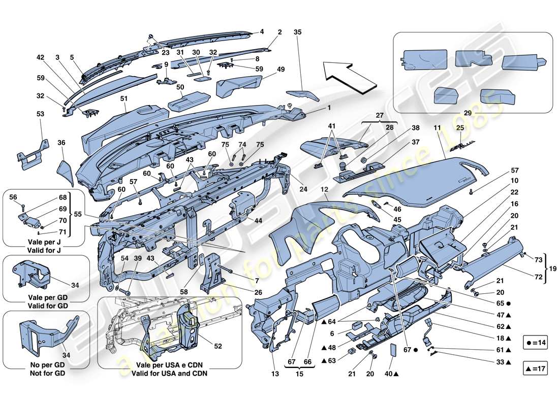 ferrari 458 italia (usa) dashboard part diagram