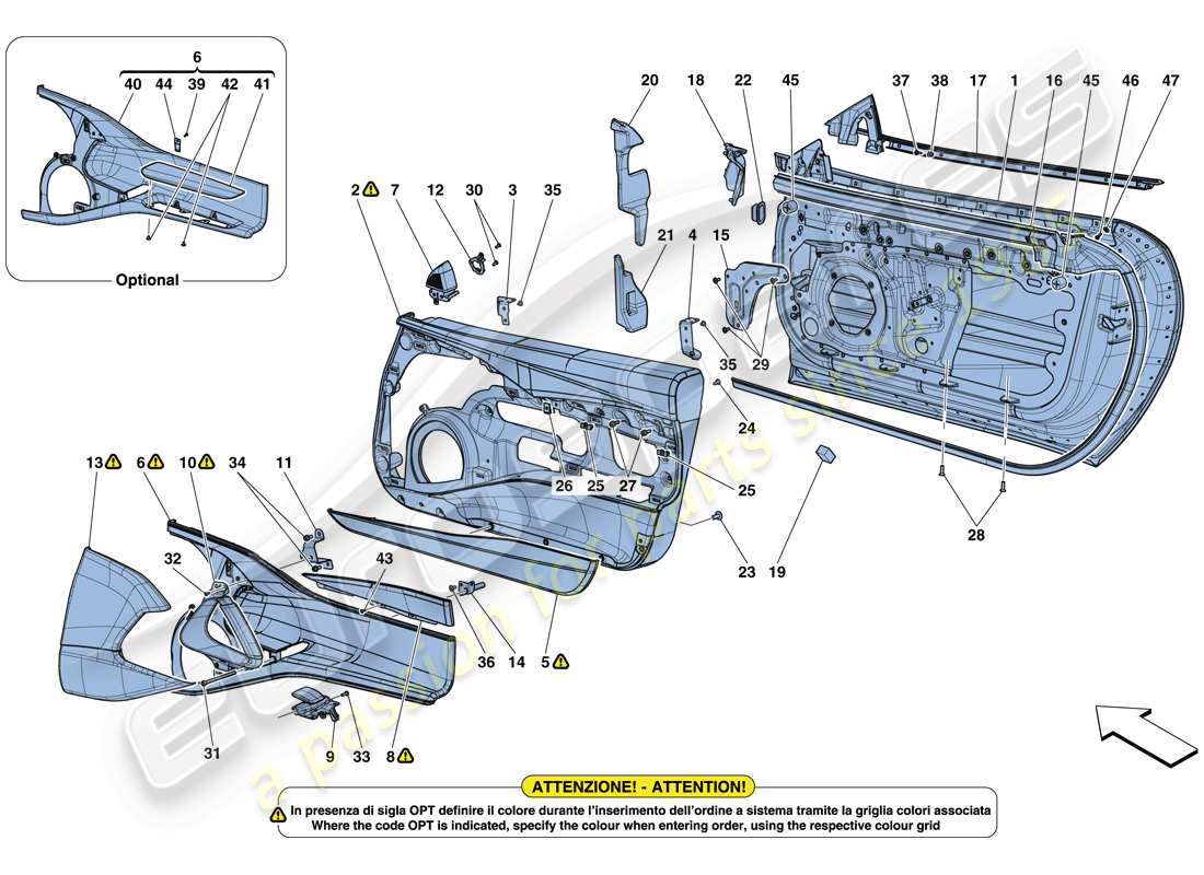 ferrari 812 superfast (usa) doors - substructure and trim part diagram