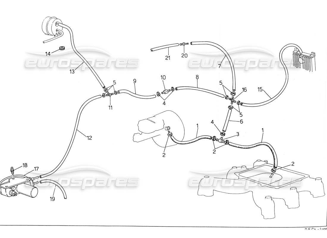 maserati biturbo spider evaporation system (rh steering without lambda feeler) part diagram