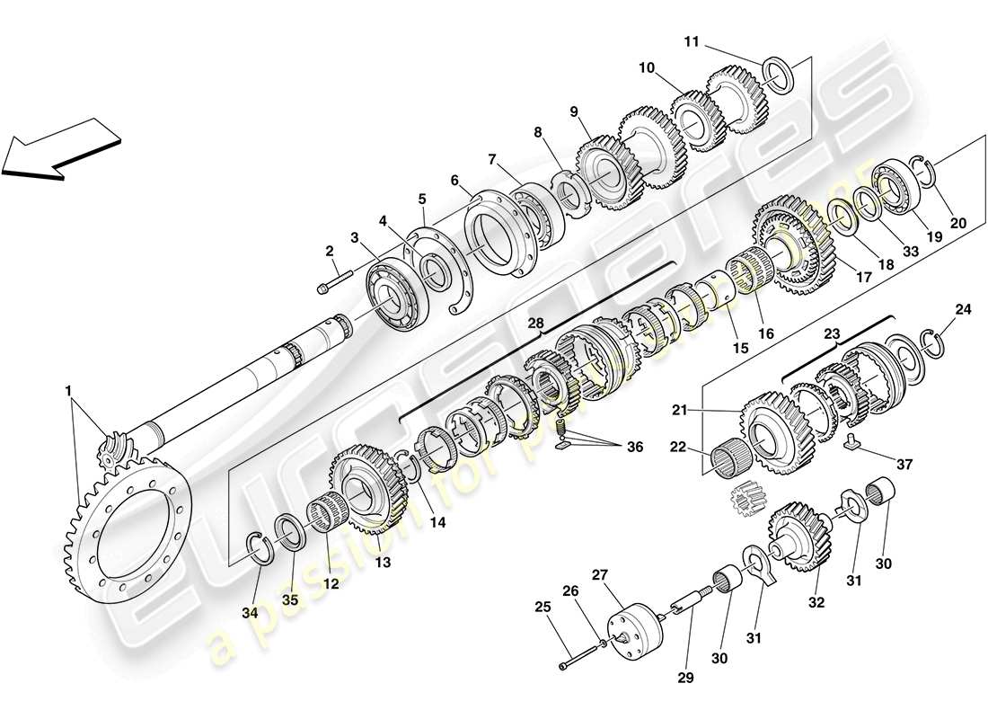 ferrari f430 coupe (rhd) secondary shaft gears part diagram