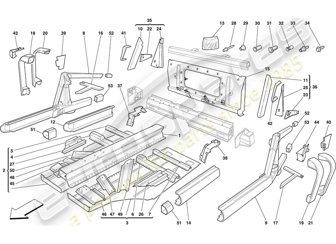 ferrari f430 coupe (rhd) central elements and panels parts diagram