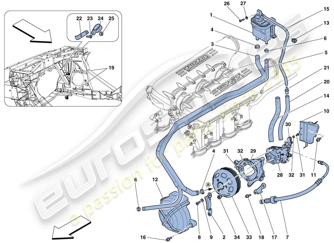 ferrari 458 speciale aperta (europe) power steering pump and reservoir parts diagram