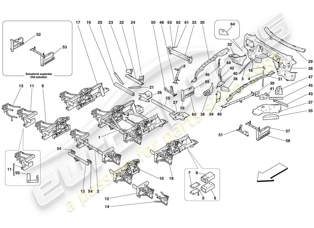 ferrari 599 gto (europe) structures and elements, front of vehicle parts diagram