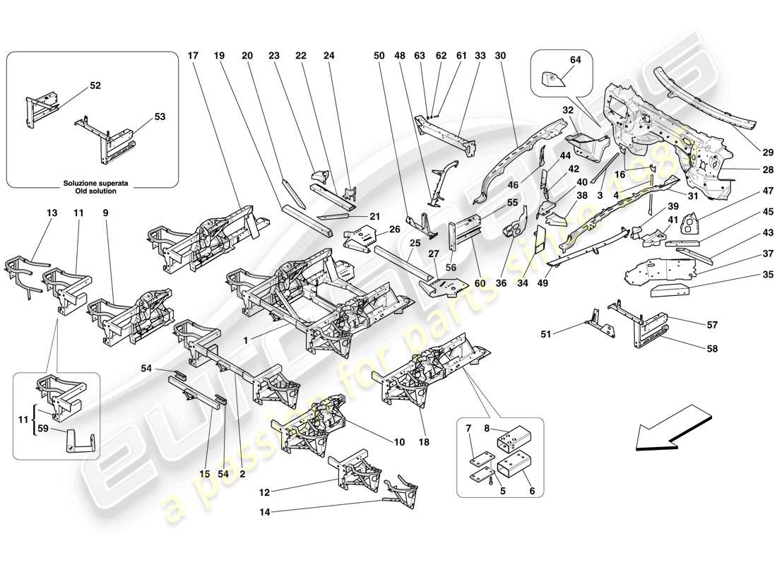 ferrari 599 gto (europe) structures and elements, front of vehicle part diagram