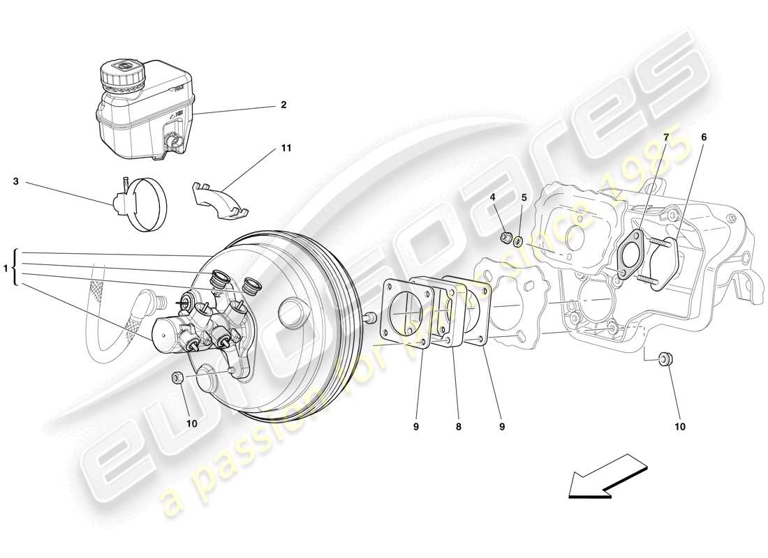 ferrari 599 gto (europe) hydraulic brake and clutch control part diagram