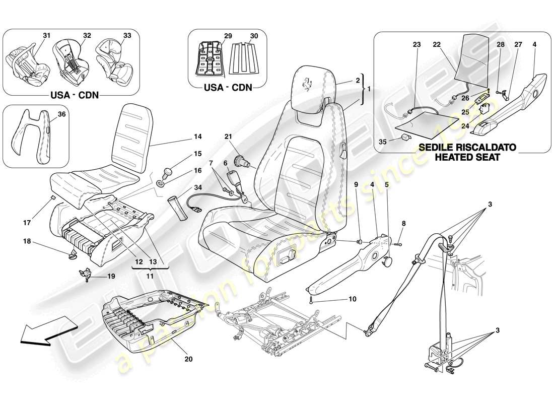 ferrari f430 spider (europe) electric seat - seat belts part diagram