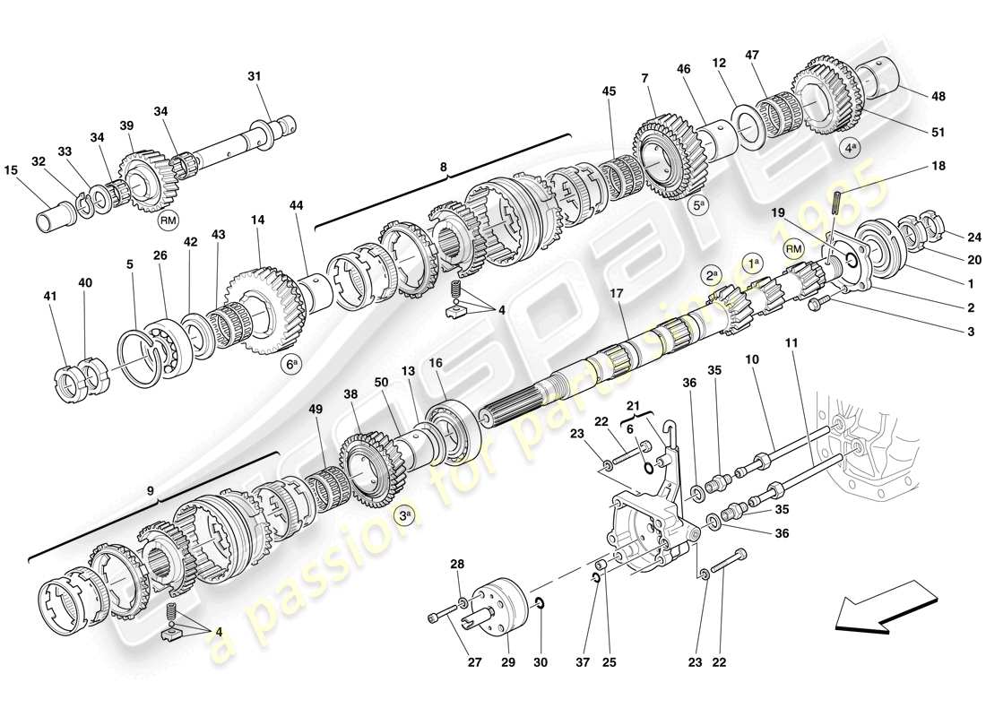 ferrari 599 gto (rhd) primary gearbox shaft gears and gearbox oil pump parts diagram