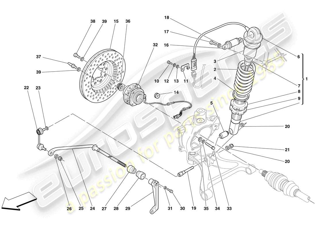 ferrari f430 scuderia spider 16m (europe) rear suspension - shock absorber and brake disc part diagram