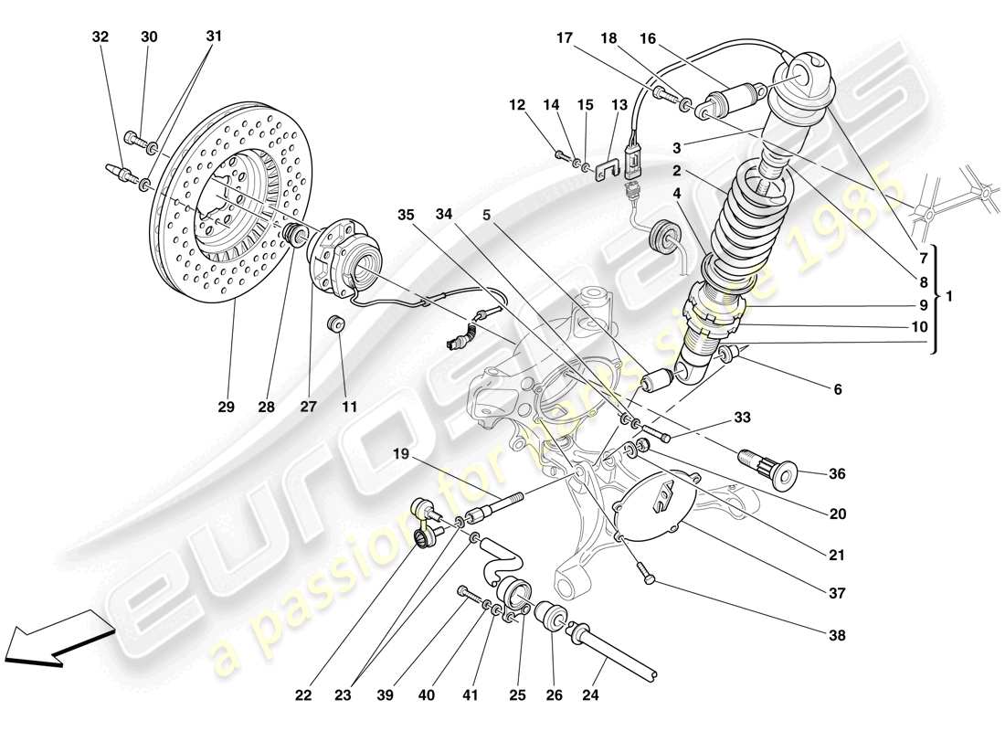 ferrari f430 scuderia spider 16m (rhd) front suspension - shock absorber and brake disc parts diagram
