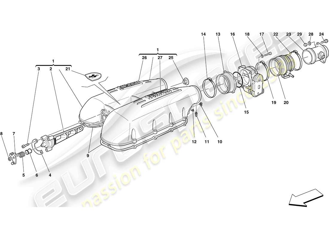 ferrari f430 coupe (europe) intake manifold cover parts diagram