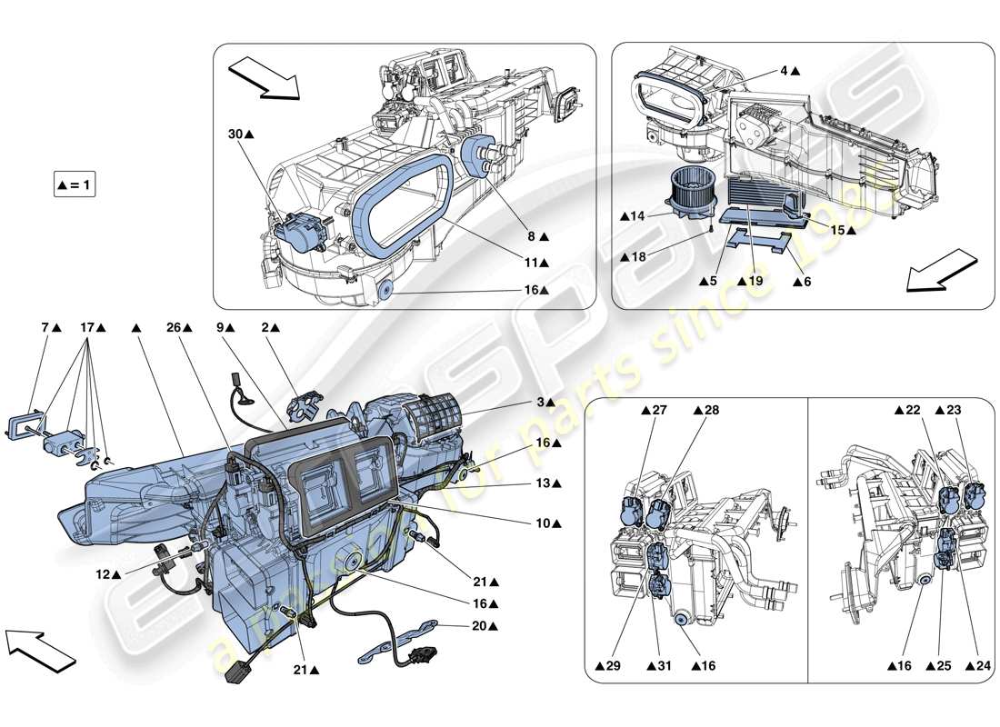 ferrari f12 tdf (rhd) evaporator unit parts diagram