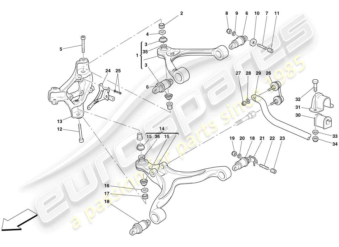 ferrari 599 sa aperta (europe) front suspension - arms and stabiliser bar part diagram