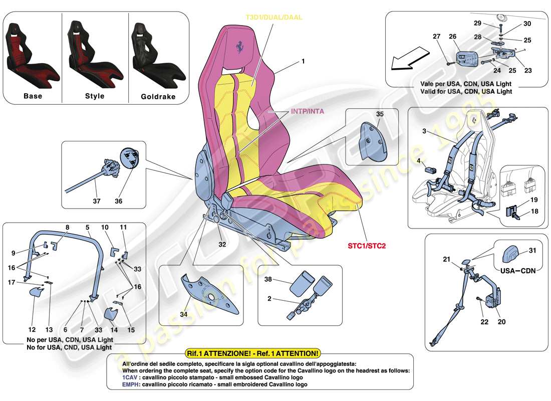 ferrari 458 speciale (usa) racing seat and rollbar part diagram