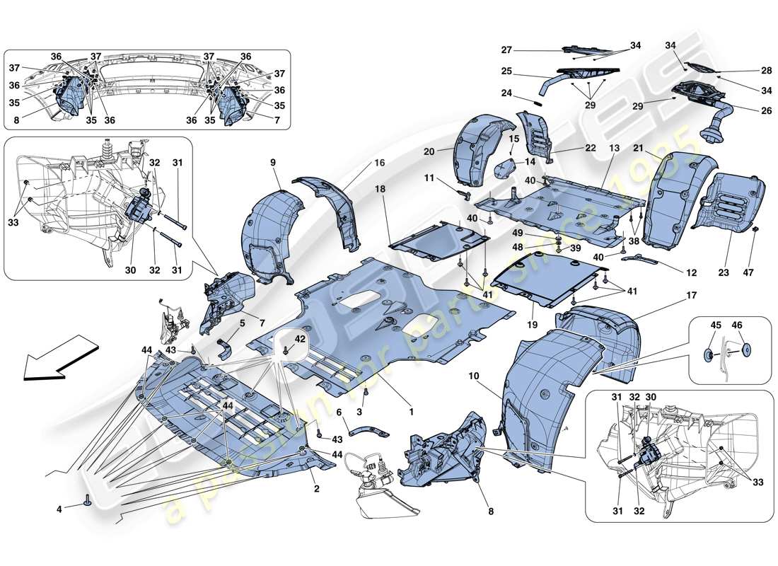 ferrari f12 berlinetta (usa) flat undertray and wheelhouses parts diagram