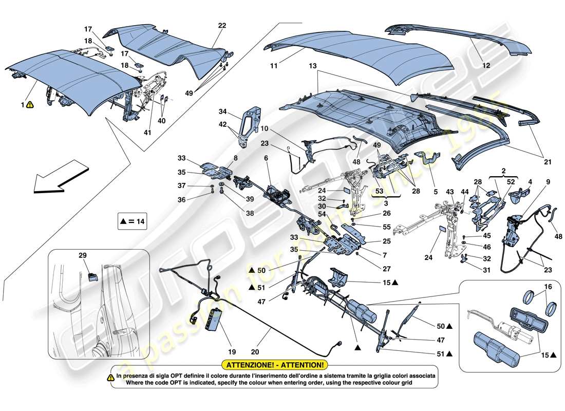 ferrari 488 spider (rhd) roof part diagram