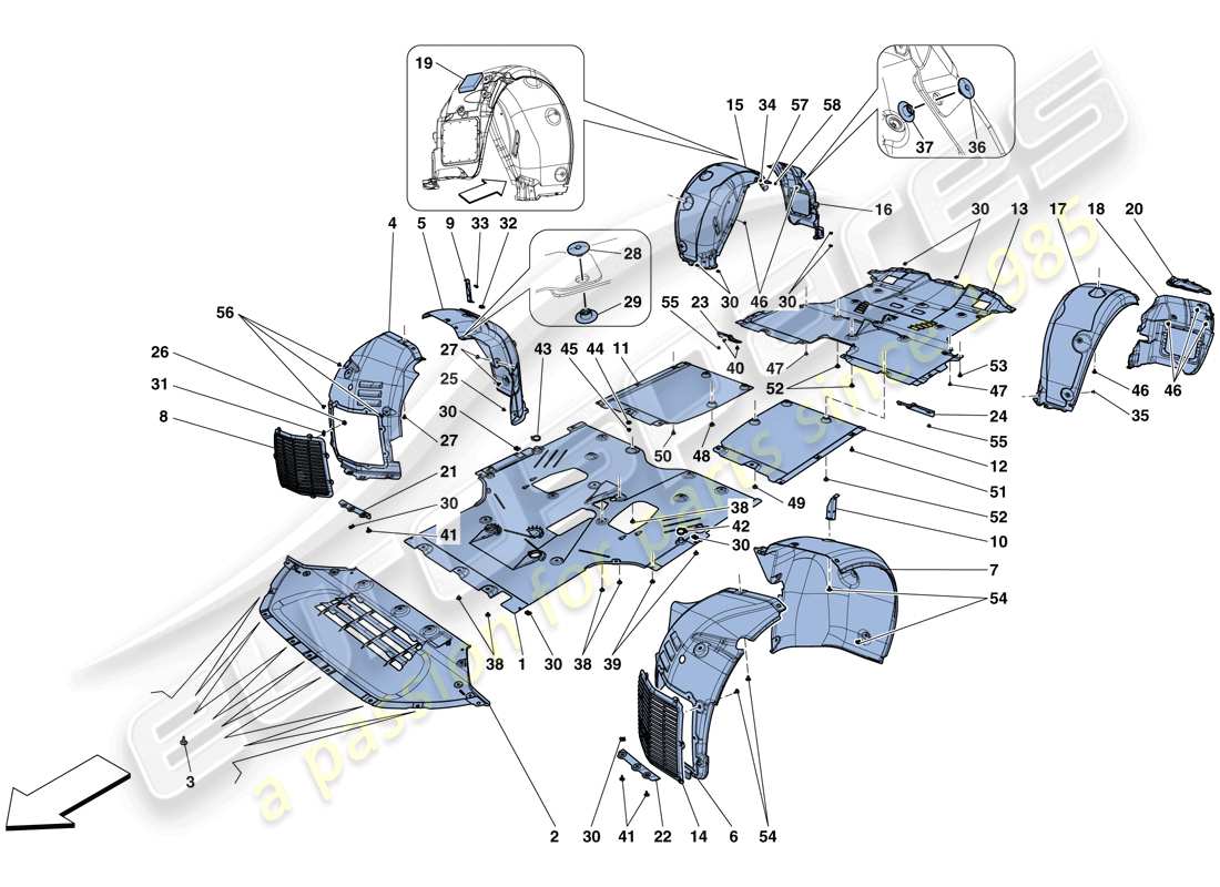 ferrari gtc4 lusso t (europe) flat undertray and wheelhouses part diagram