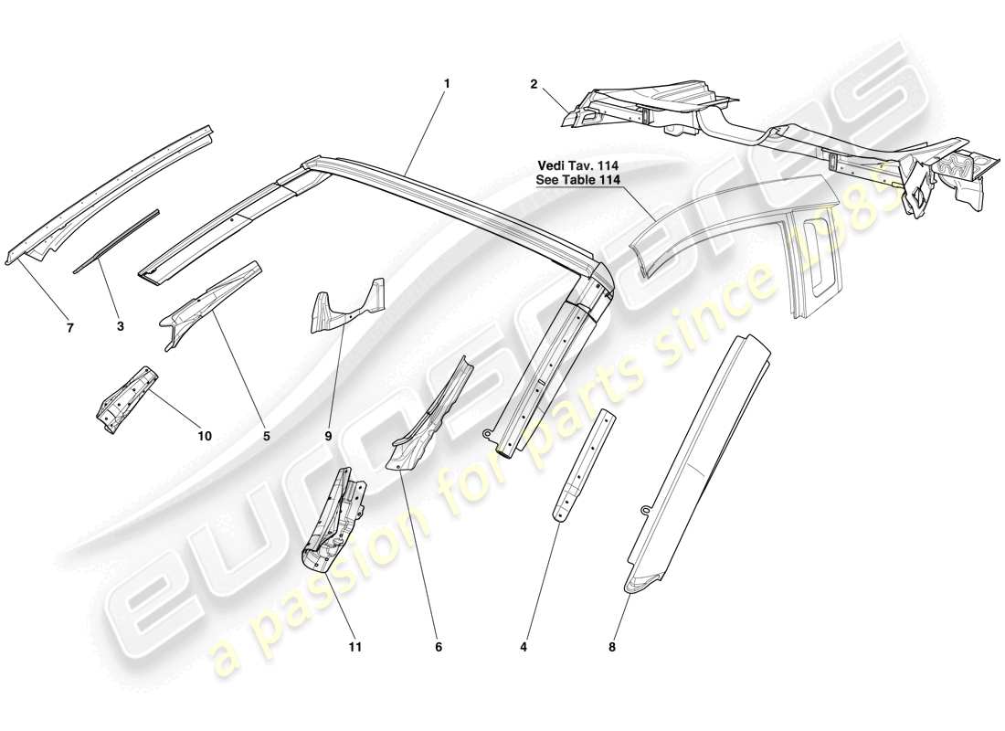 ferrari 599 sa aperta (rhd) bodyshell - roof part diagram