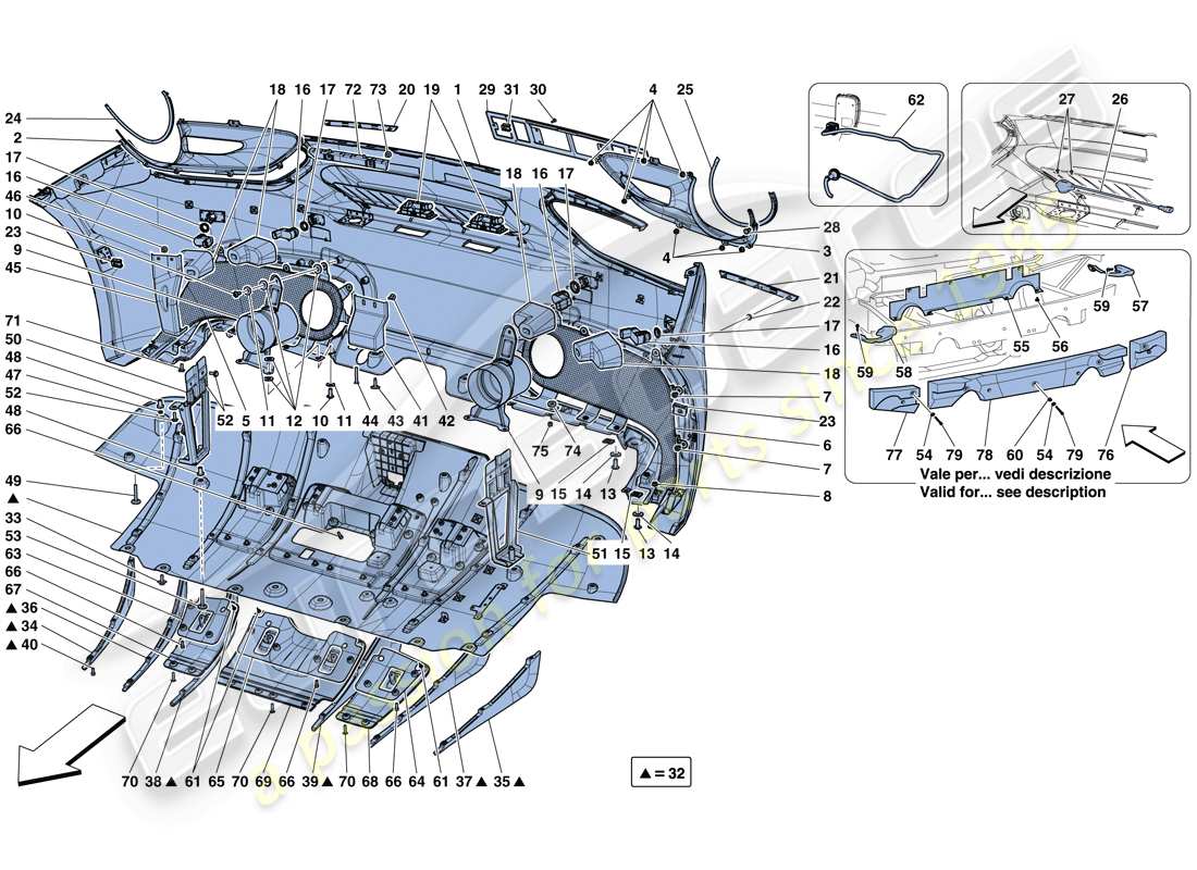 ferrari 488 spider (usa) rear bumper part diagram