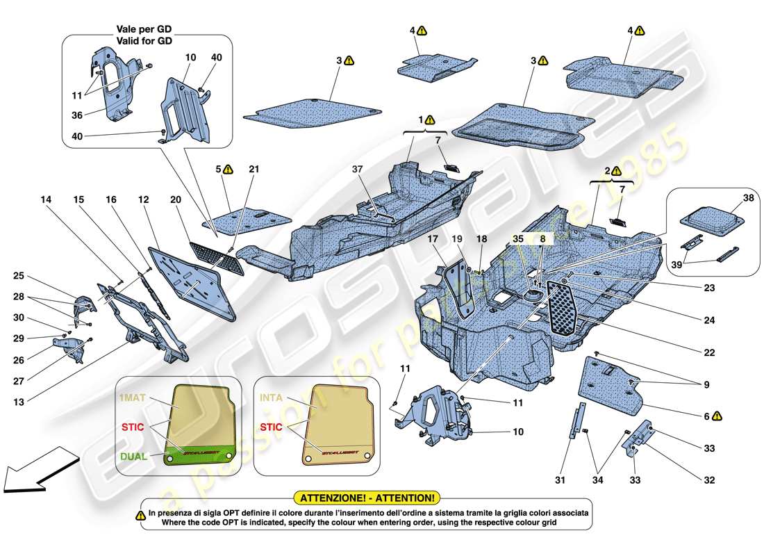 ferrari gtc4 lusso t (europe) passenger compartment mats parts diagram
