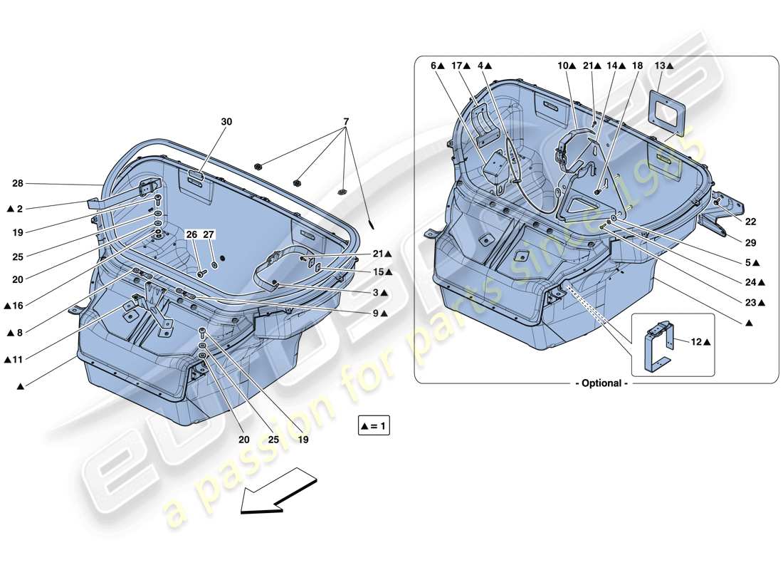 ferrari 458 speciale aperta (europe) front compartment trim parts diagram