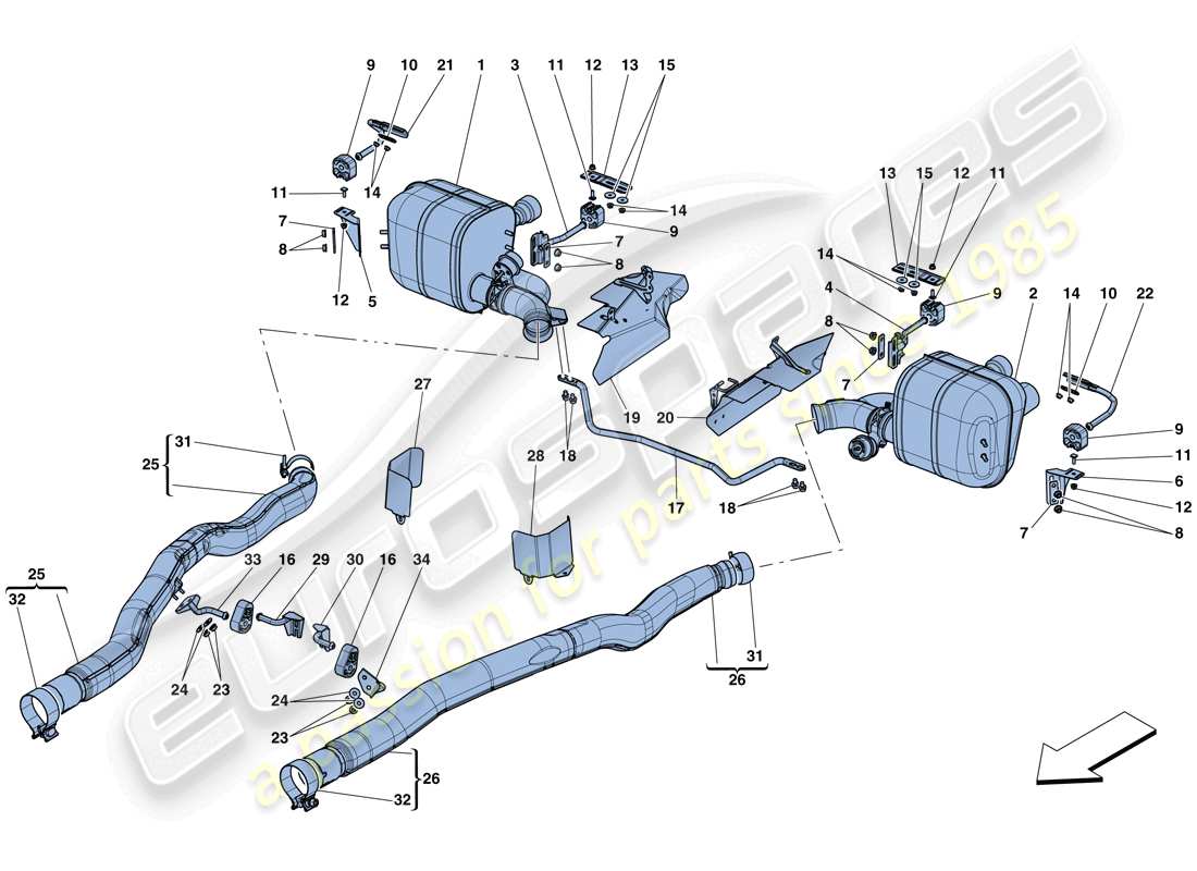 ferrari gtc4 lusso t (europe) silencers parts diagram