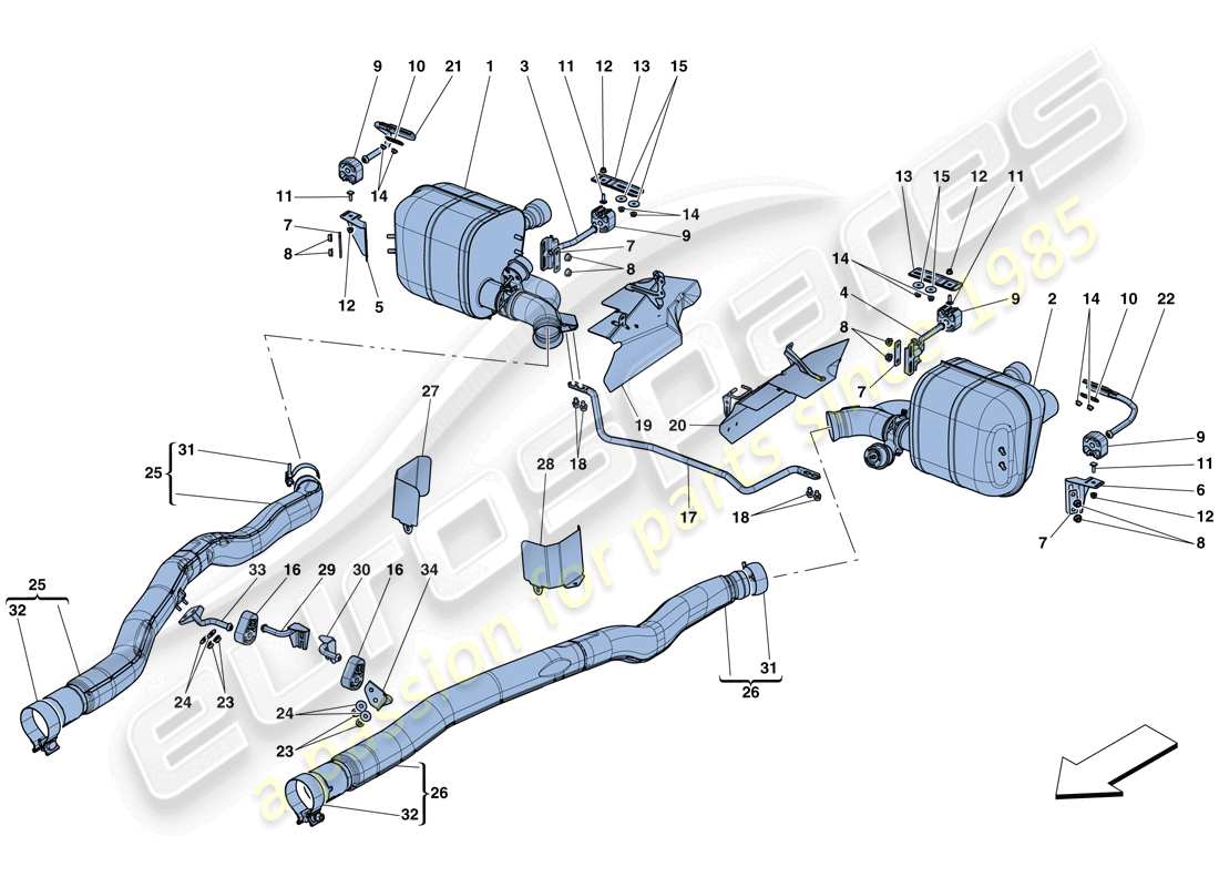 ferrari gtc4 lusso t (europe) silencers part diagram