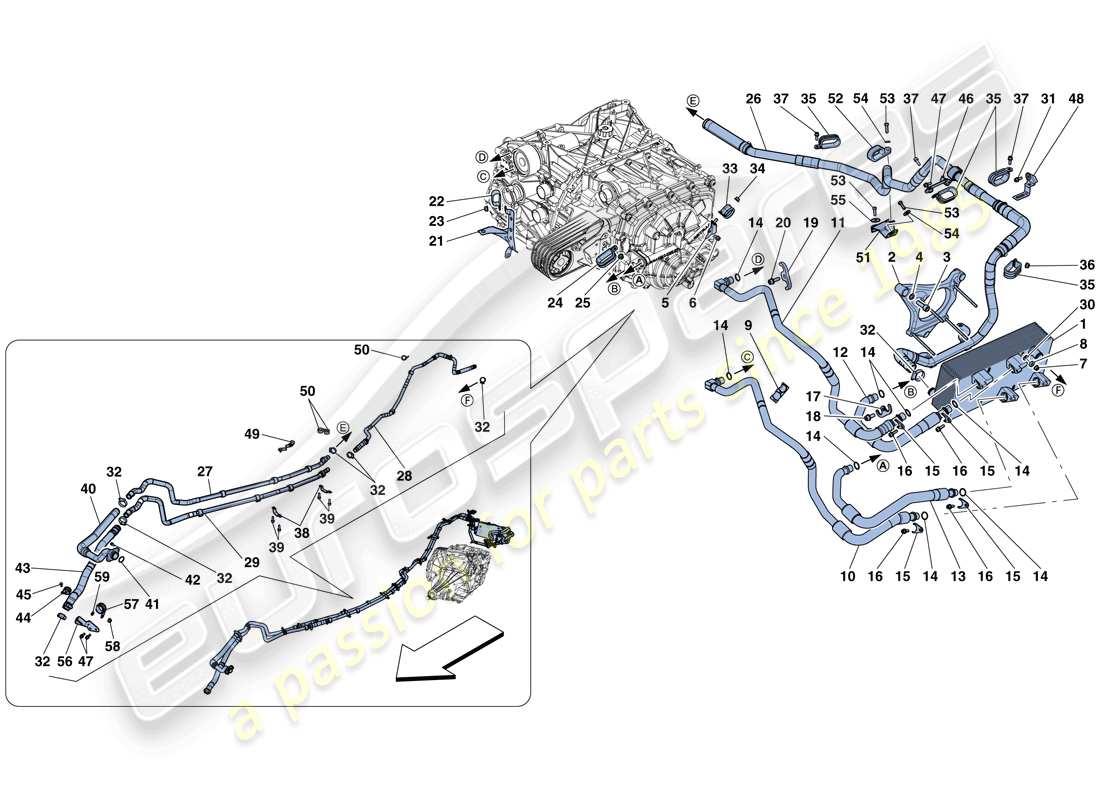 ferrari f12 berlinetta (usa) gearbox oil lubrication and cooling system part diagram