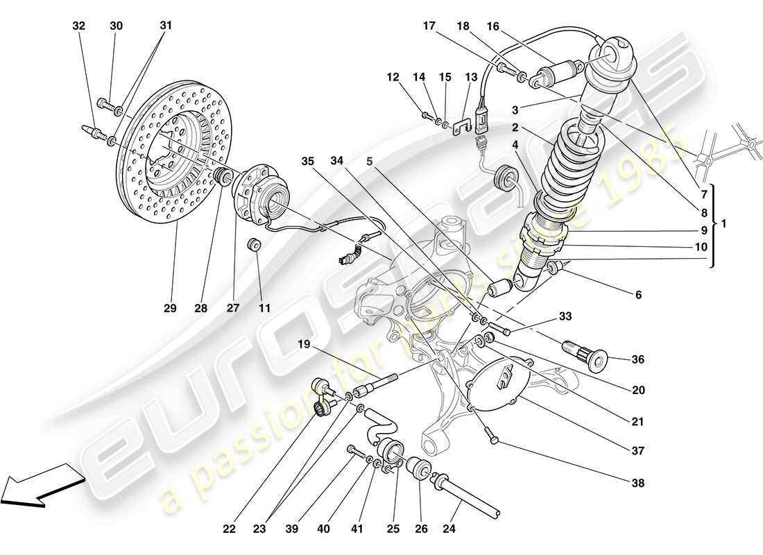 ferrari f430 coupe (rhd) front suspension - shock absorber and brake disc part diagram