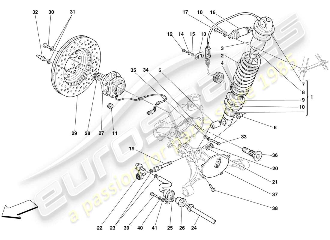 ferrari f430 spider (europe) front suspension - shock absorber and brake disc part diagram