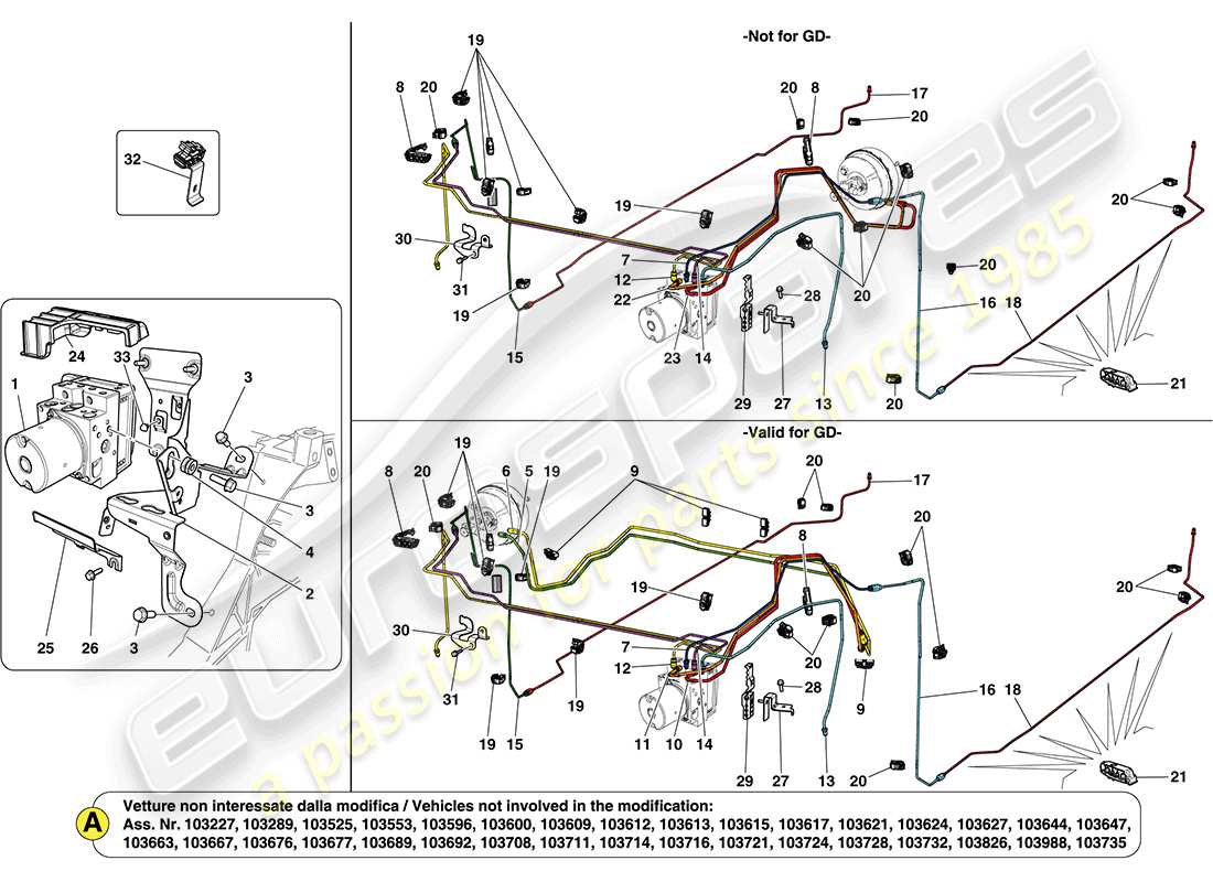 ferrari california (rhd) brake system part diagram