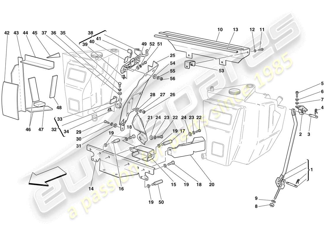 ferrari f430 scuderia spider 16m (usa) fuel tanks - fasteners and guards parts diagram