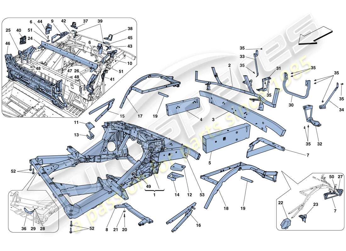 ferrari 458 spider (usa) chassis - structure, rear elements and panels part diagram