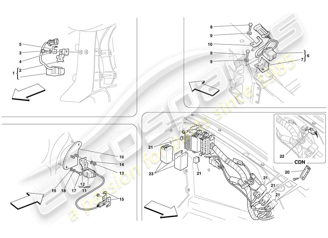 ferrari f430 spider (usa) ecus and sensors in front compartment and engine compartment parts diagram